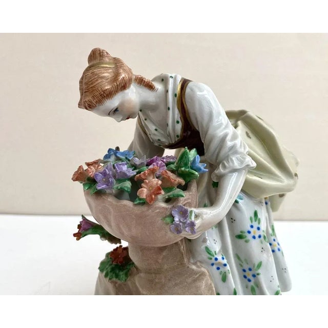Vintage Ornate Lady with Flowers Figurine, Dresden, Germany For Sale - Image 3 of 9