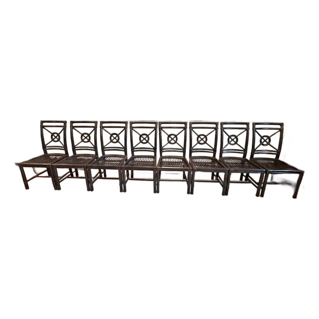 Late 20th Century McGuire Rattan Target Back Chairs From the American Club Set of 8 For Sale