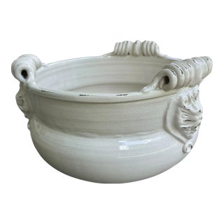 Vintage Italian Majolica Cachepot Planter by Torlivia & Todaro for Fortunata, Lion Mascaron Handles, Scrolled Ceramic Bowl For Sale