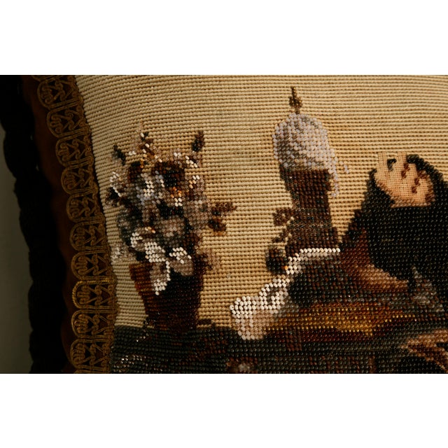 English C.1880 the Best Antique English Folk Art Hand-Beaded Pillow Ever For Sale - Image 3 of 10