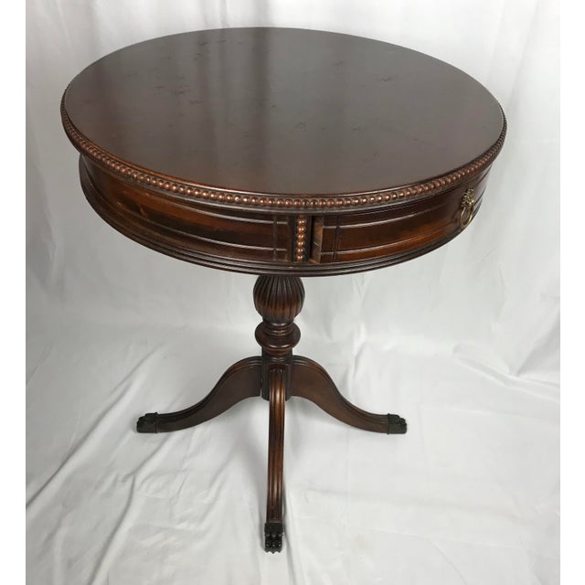 Vintage Mid-Century Regency Mahogany Drum Table With Carved Paw Feet For Sale - Image 9 of 11