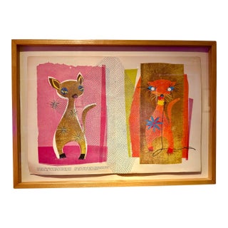 Barry Roseman's Intriguing Mixed Media 1991 "Basic Dog and Cat in Conversation With a Collage by Dixie Hall" For Sale