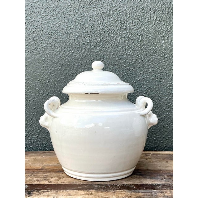 Cream Vintage Glazed Ceramic Lidded Urn For Sale - Image 8 of 12