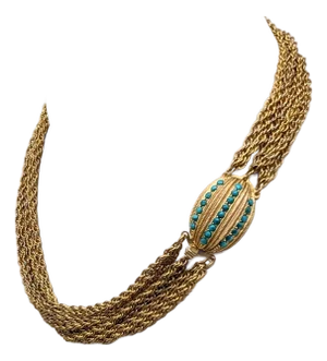 Vintage 1960s Signed Hattie Carnegie Multistrand Faux-Turquoise Clasp Necklace
