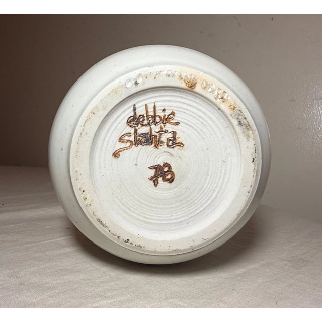 Ceramic Vintage 1970's Deborah Slahta Studio Handmade Ox Blood Red White Pottery Vase For Sale - Image 7 of 10
