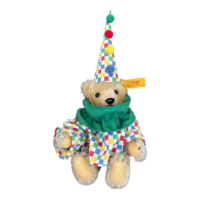 Vintage Steiff Clown Teddy Bear Plush With Original Outfit and Hat, Made in West Germany.. For Sale