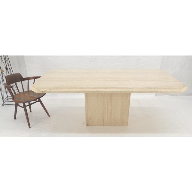 Solid Travertine Single Pedestal Base 40x80 Italian Dining Table MINT For Sale - Image 13 of 16