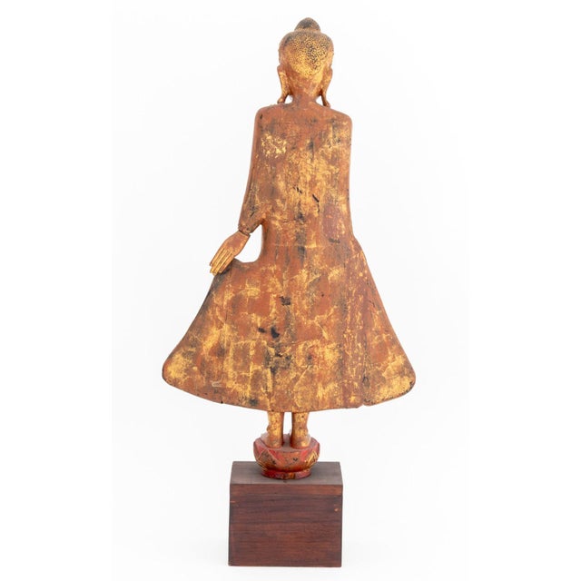 Gold Thai Standing Buddha Giltwood Sculpture For Sale - Image 8 of 9
