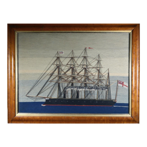 British Sailor’s Woolwork of a Royal Navy Five-Masted Ironclad HMS Minotaur in Her Trials Rig, Minotaur Class