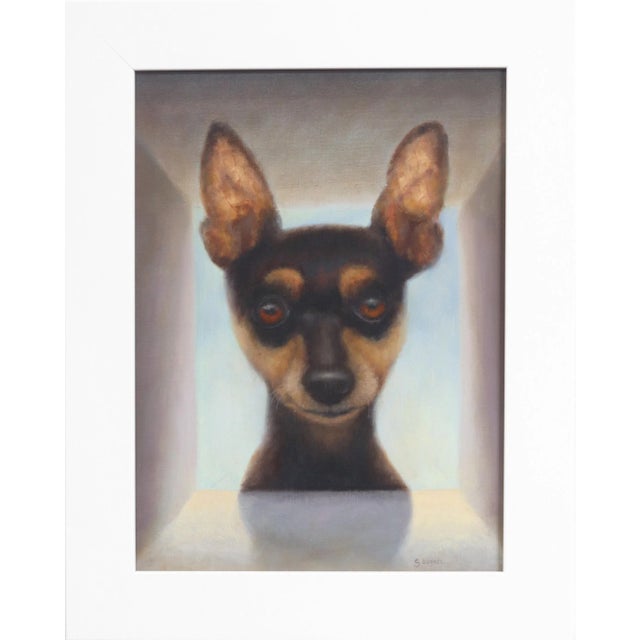 Original Framed Cute Dog Artwork "Was Up" Oil Painting by Stuart Dunkel For Sale