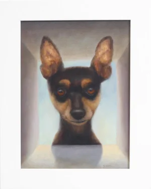 Original Framed Cute Dog Artwork "Was Up" Oil Painting by Stuart Dunkel