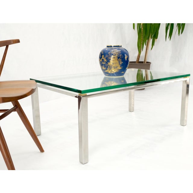 Polished Stainless Steel & Brass Glass Top Rectangle Coffee Table Mid Century For Sale - Image 6 of 12