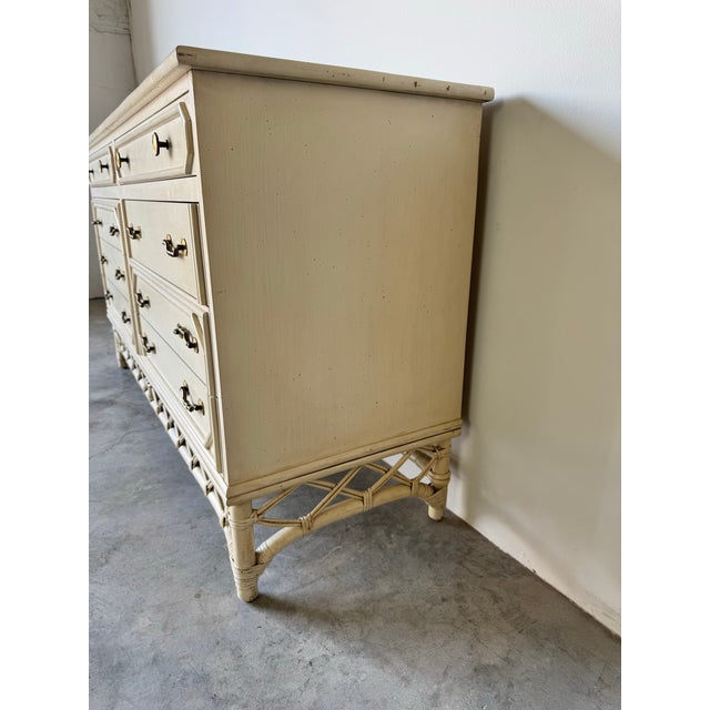 Vintage Ficks Reed Rattan and Faux Bamboo Eight Drawer Dresser/Sold For Sale - Image 4 of 12