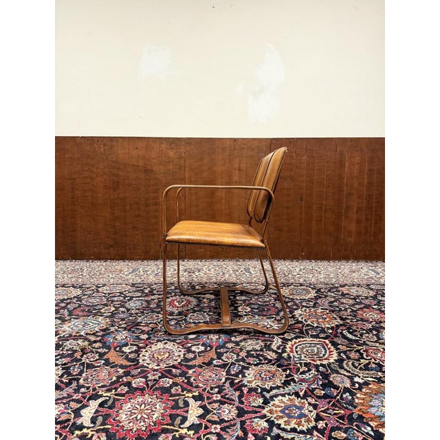 Brown Leather Chair with Buckle in the style of Jaqcue Adnet For Sale - Image 8 of 14