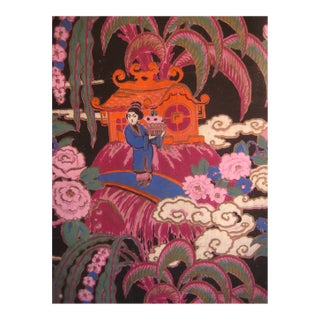 Hand Painted French Japonism Style Wall Paper 66 Feet For Sale