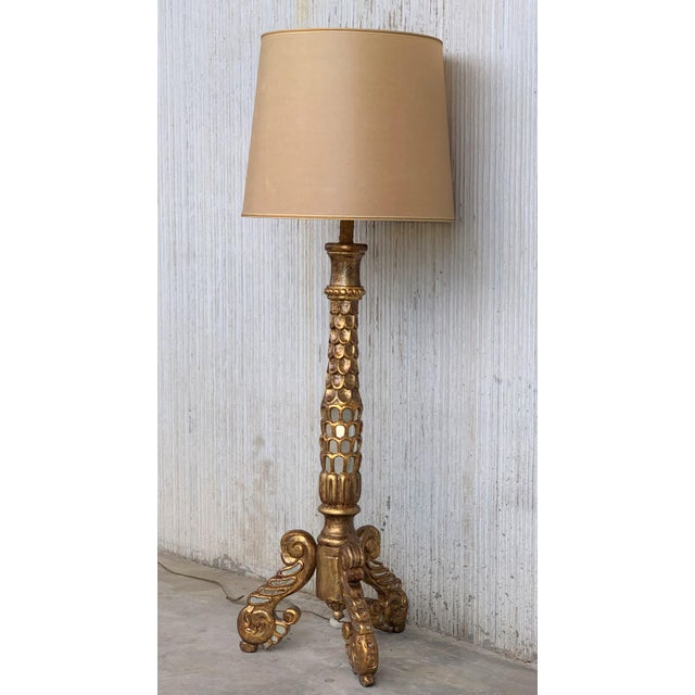 20th Century Italian Giltwood And Mirrored Floor Lamp Or Torchere