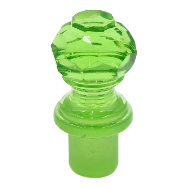 Vintage Green Glass Bottle Stopper For Sale