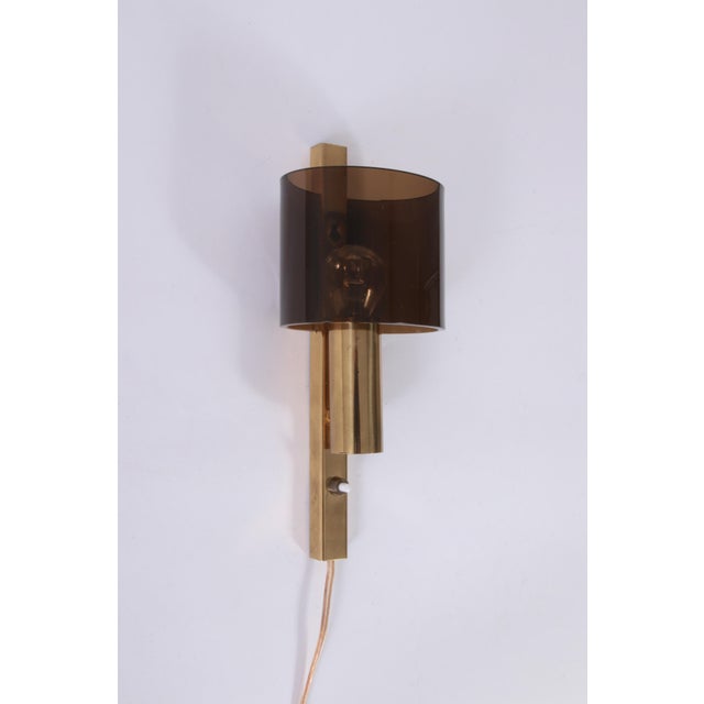 Black Danish Gilt Brass & Smoked Acrylic Glass Sconce from Hassel & Teudt, 1960s For Sale - Image 8 of 14