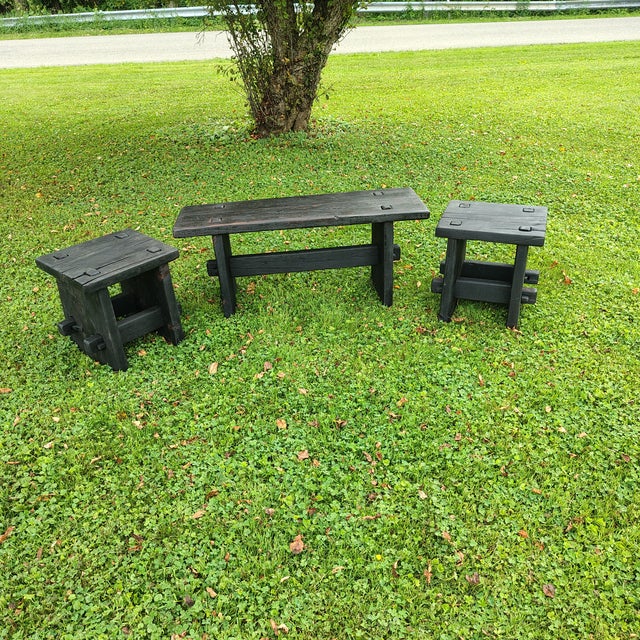 2020s Set of Two 16" Tables/Stands." Yakisugi" Finish "Reclaimed Barnwood" Wabi Sabi, Minimalism, For Sale - Image 5 of 5