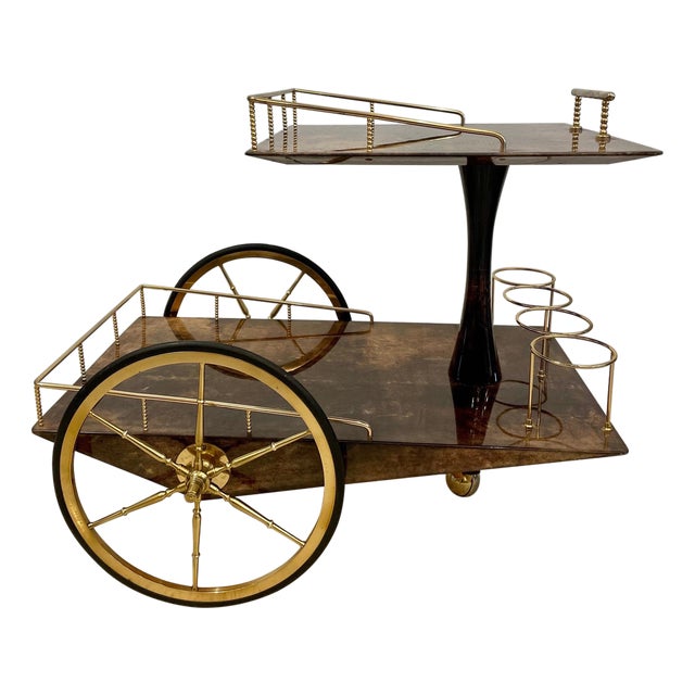 Aldo Tura Geometric Design Bar Cart For Sale