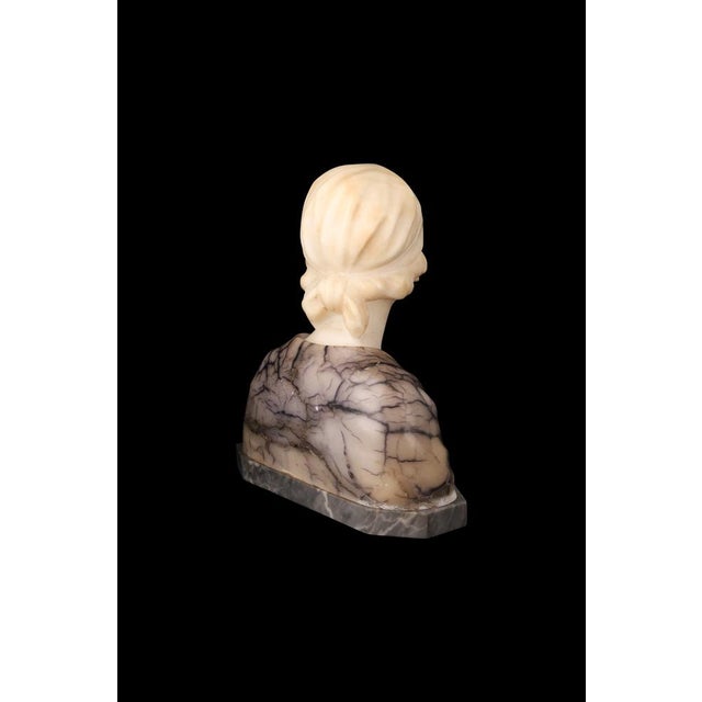 Gustave Van Vaerenbergh, Bust of a Young Girl, 1900s, Alabaster and Marble Sculpture For Sale - Image 9 of 16