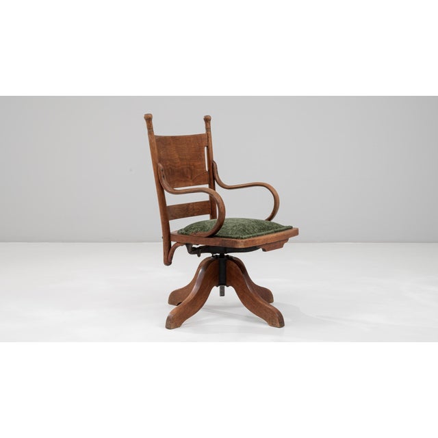1930s French Wooden Swivel Armchair with Upholstered Seat For Sale - Image 10 of 18