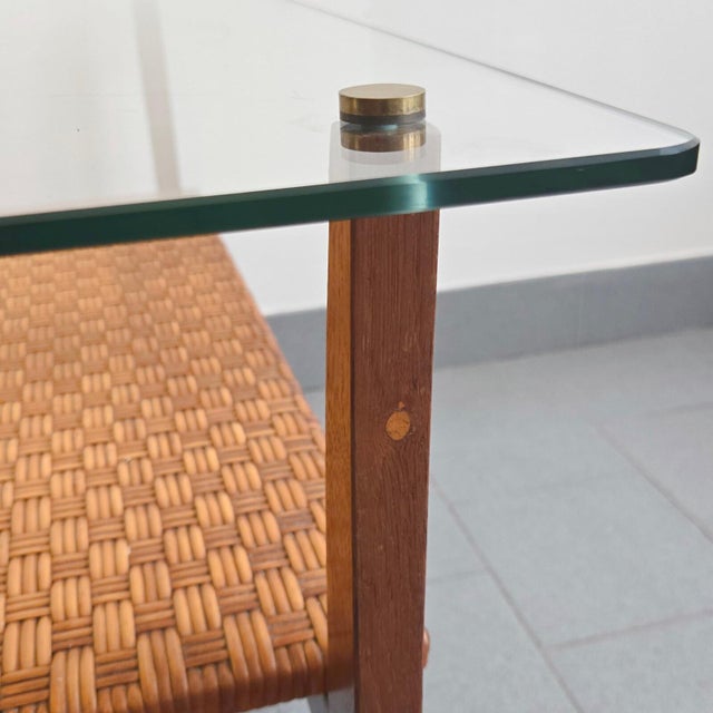 Vintage Coffee Table in Beech, Rattan, Brass and Glass, 1960s For Sale - Image 11 of 15