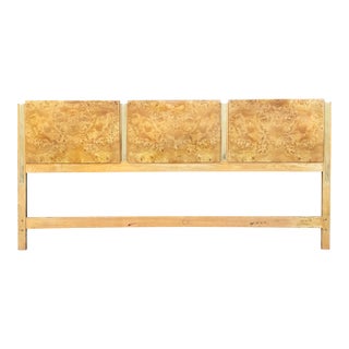 1970s Mid-Century Modern Burl Wood & Brass Queen Headboard by Thomasville For Sale