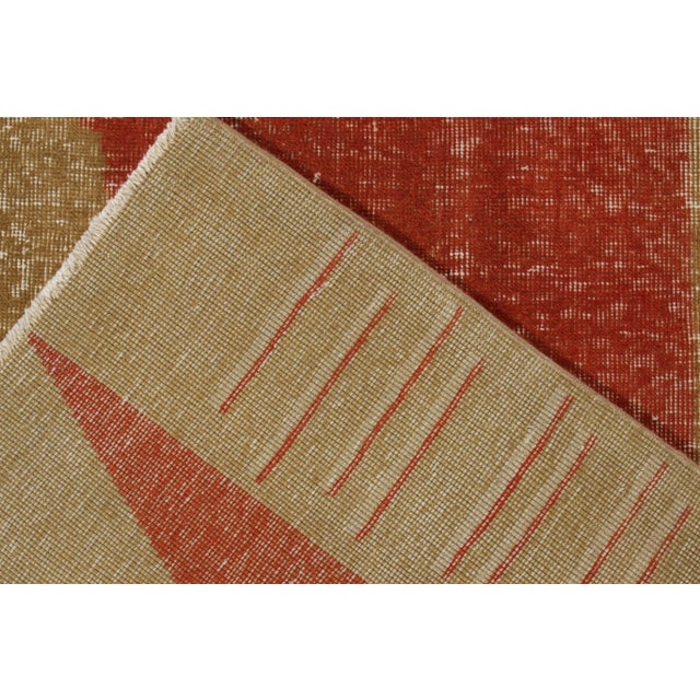 1960s 1960s Vintage Art Deco Distressed Rug, Red, Gold Geometric Pattern For Sale - Image 5 of 6