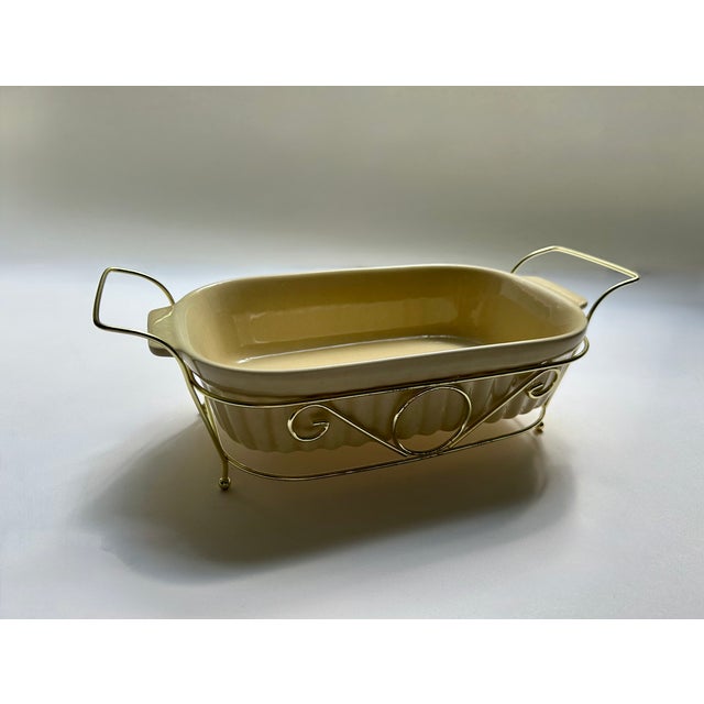 Modern 1983 Modern Pfaltzgraff Yellow Ceramic Baker & Brass Holder For Sale - Image 3 of 16