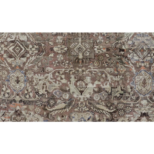 Brown Square Antique Persian Sultanabad-Mahal Rug With All-Over Sub-Geometric Design For Sale - Image 8 of 12