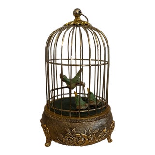 Vintage 1940s Brass and Ceramic Musical Bird Automaton by Westland Co. For Sale
