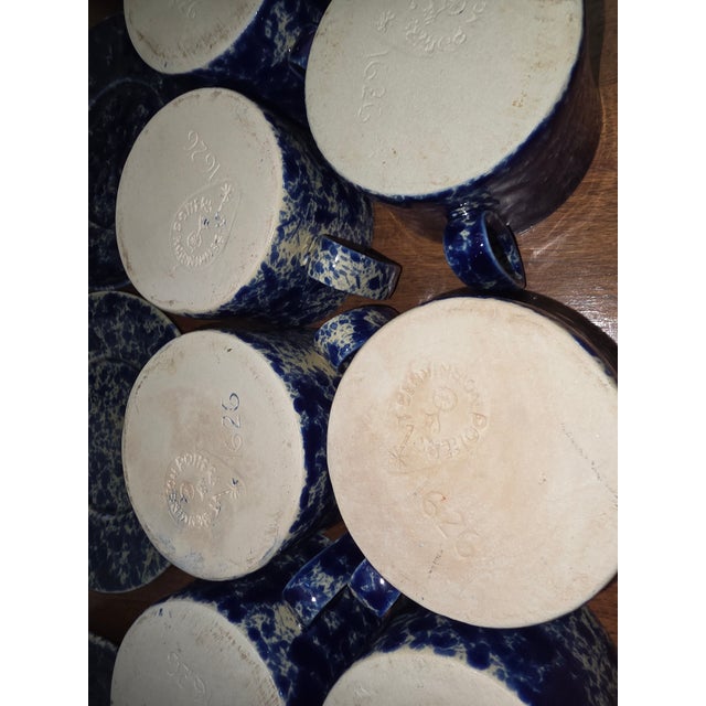 Blue Vintage Collection of Bennington Blue Agate Cups and Saucers For Sale - Image 8 of 14