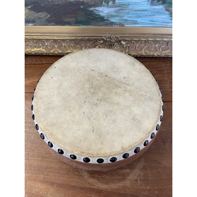 Vintage Handcrafted Drum With Metal Stud Detailing For Sale - Image 9 of 9