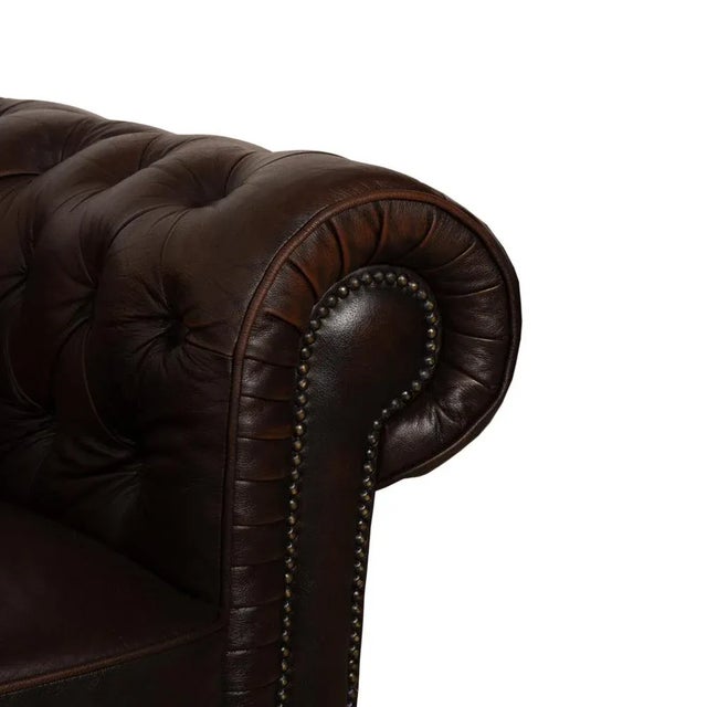 Chesterfield 3-Seater Sofa in Brown Leather For Sale - Image 5 of 12