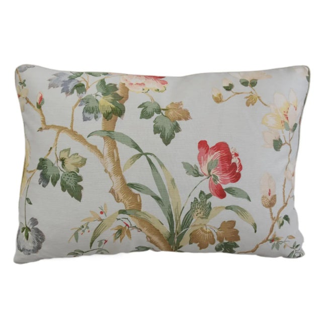 Custom-tailored pillow by Mike Seratt of The Prized Pig created from Clarence House cotton-blend fabric called "Peony...
