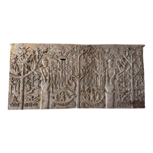 Hand-Carved Teak Wood Sculpture Panel Depicting Dayak Mythology