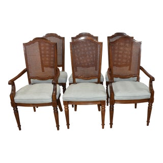 Set of 6 Ethan Allen Classic Manor Solid Maple and Cane Dining Chairs For Sale
