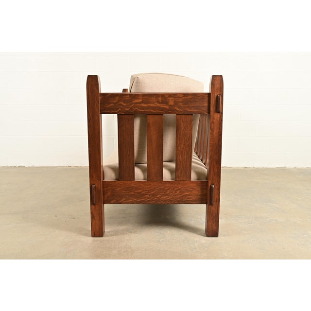 Stickley Brothers Antique Mission Oak Arts and Crafts Settle Sofa, Fully Restored For Sale - Image 9 of 12