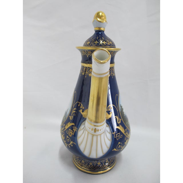 19th century, Carl Knoll, Hans Heiling Karlsbad Hermann Voigt, Bohemia porcelain coffee pot. Cobalt blue with ornate gilt...