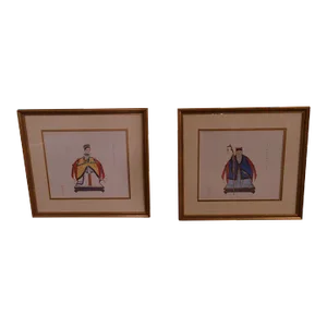 Vintage Chinese Ancestor Portrait Prints - A Pair