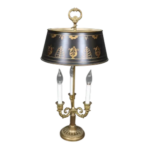 Fine Quality Bronze Brass Metal Tole Painted Bouillotte Table Lamp