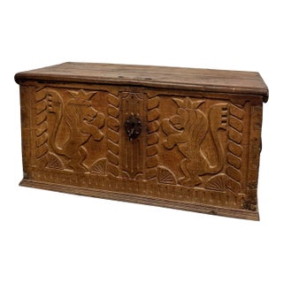 18th Century Danish Gothic Carved Oak Blanket Chest For Sale