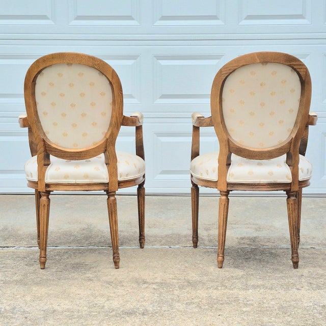 1990s Century Furniture Louis XVI Oak Open Arm Chairs Fauteuils for Reupholstery, a Pair For Sale - Image 9 of 12