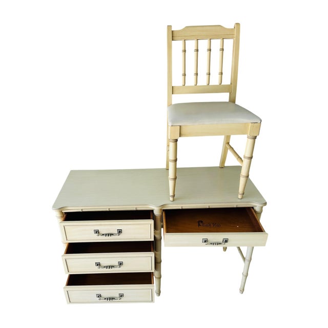 1970s Vintage Henry Link Bali Hai Faux Bamboo Desk & Spindle-Back Chair Set For Sale - Image 5 of 15