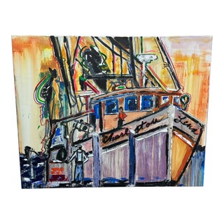 The Harbor by Angelo Accetturo Original Acrylic Painting on Canvas For Sale