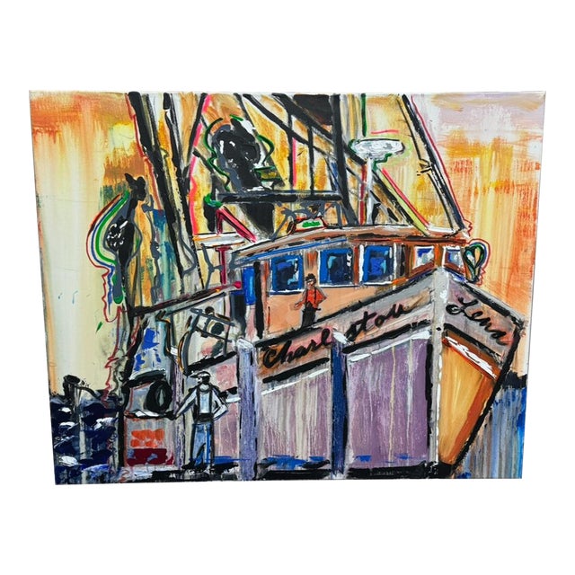 The Harbor by Angelo Accetturo Original Acrylic Painting on Canvas For Sale