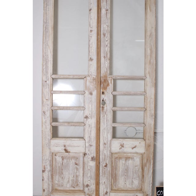 Rustic European Late 19th Century Double French Doors With Metal/Glass - A Pair For Sale - Image 3 of 3