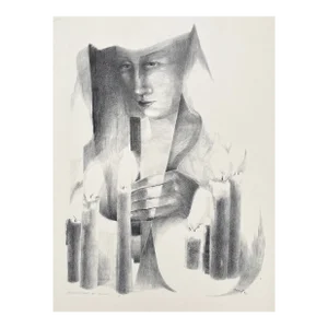 1953 Gertrude Pferdt Education Lights the Candle Lithograph