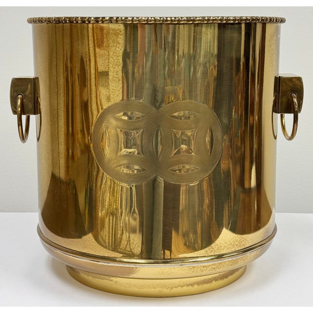 Large Vintage Brass Chinoiserie Style Engraved Planter For Sale - Image 9 of 12